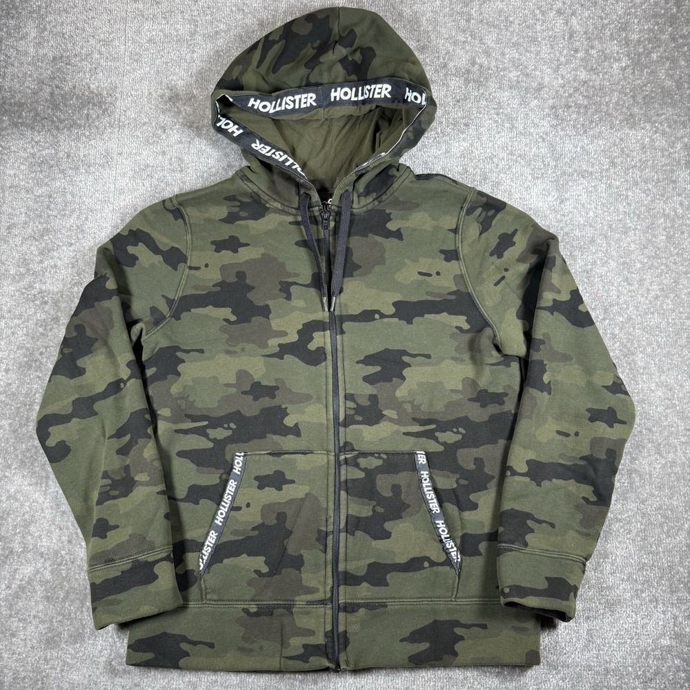 Hollister Jacket Men's Medium Green Camo Full Zip Hooded